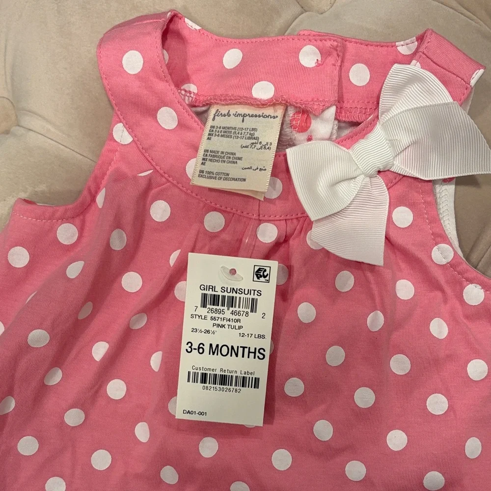 First Impressions Pink and White Polka Dot Diaper Cover Set